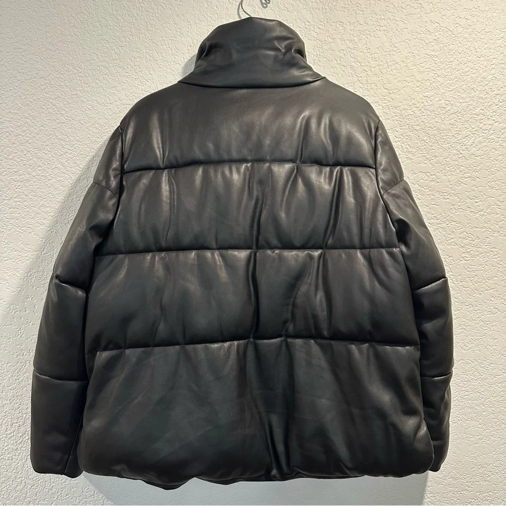 Sebby Collection Black Vegan Non Leather Puffer Bomber‎ Jacket